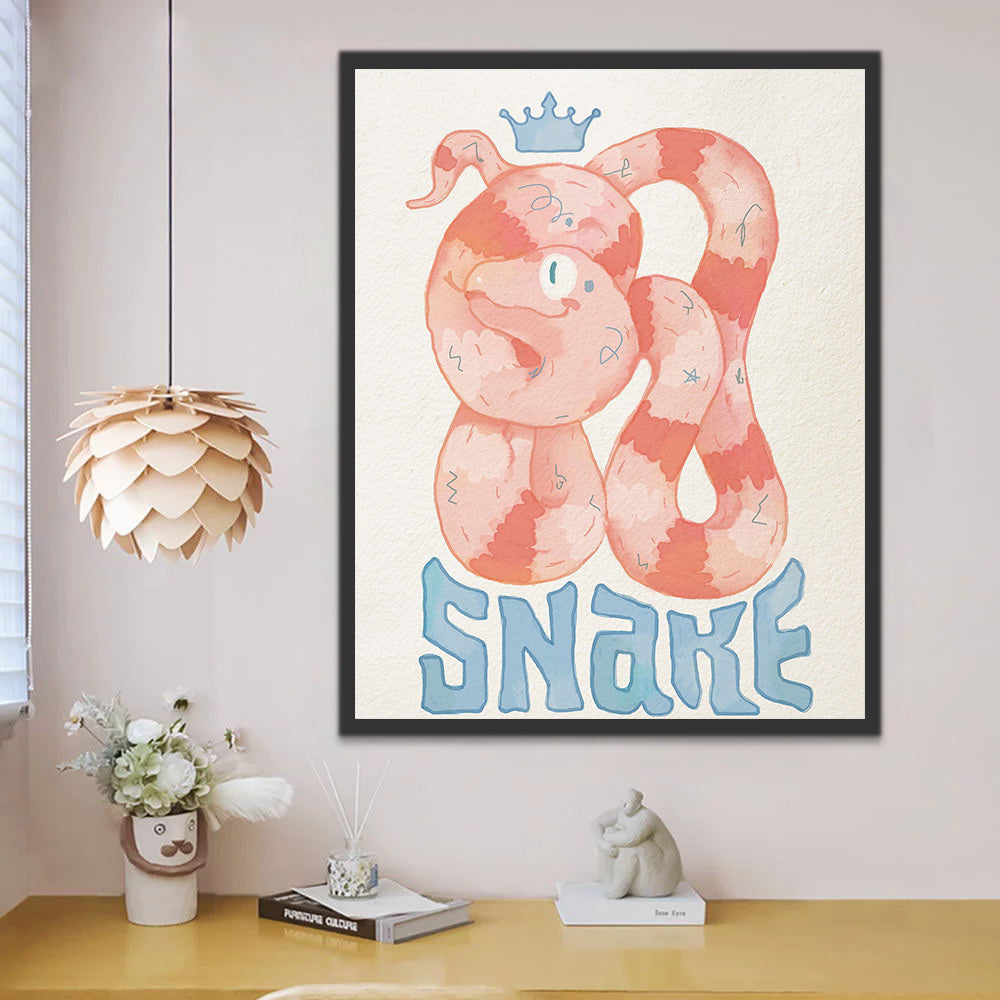 Pink Cartoon Snake Paint by Numbers for Kids