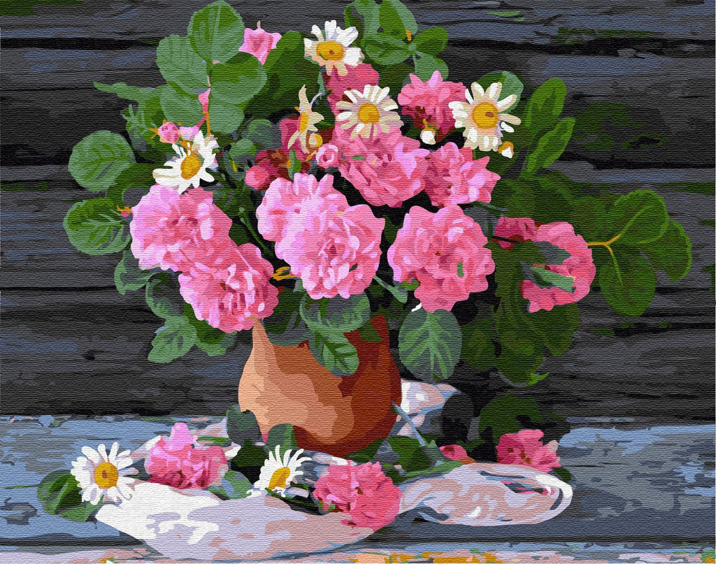 Pink Flowers and Daisies Paint by Numbers