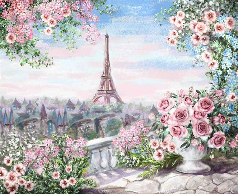 Pink Flowers and Eiffel Paint by Numbers