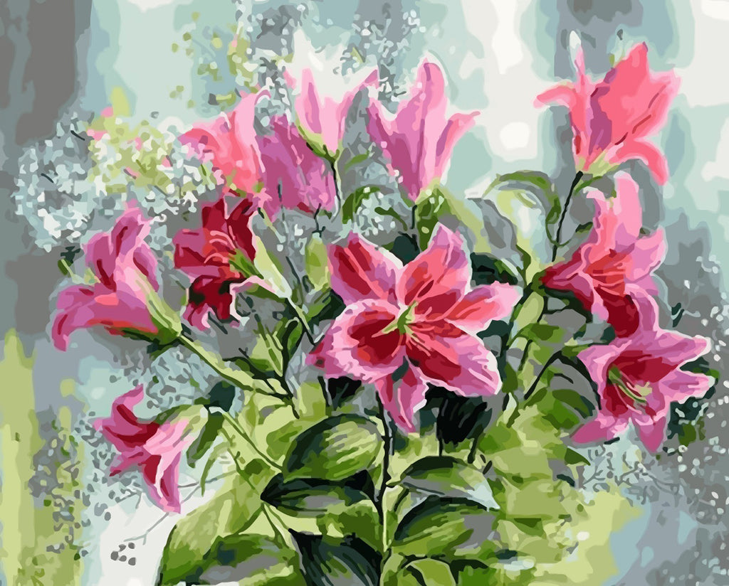 Pink Lilies Paint by Numbers