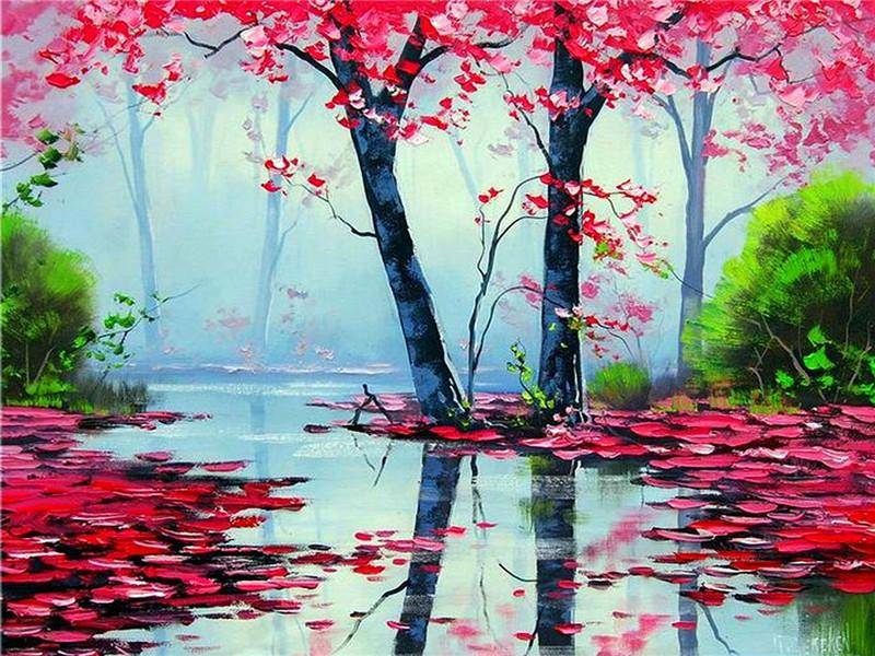 Pink Petals on the Water Paint by Numbers