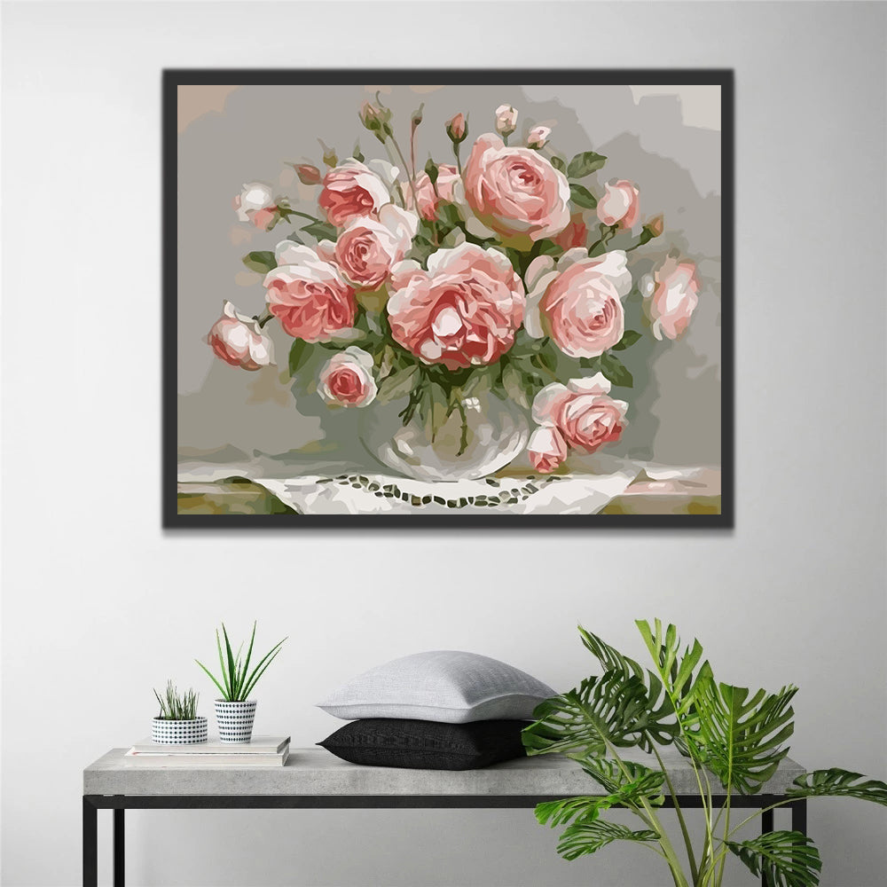 Pink Roses in Watercolor Style Paint by Numbers