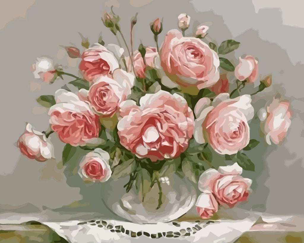 Pink Roses in Watercolor Style Paint by Numbers