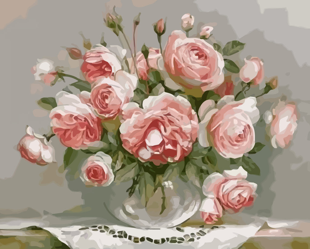 Pink Roses Paint by Numbers