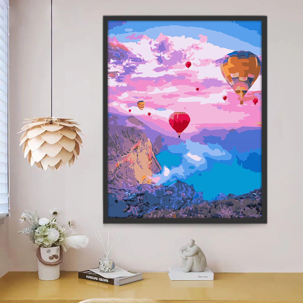 Pink Sky and Hot Air Balloons Paint by Numbers