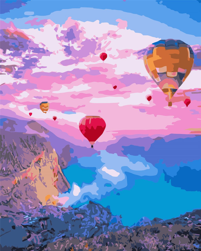 Pink Sky and Hot Air Balloons Paint by Numbers