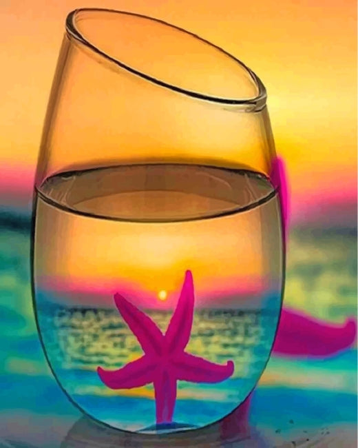 Pink Starfish in a Glass Paint by Numbers