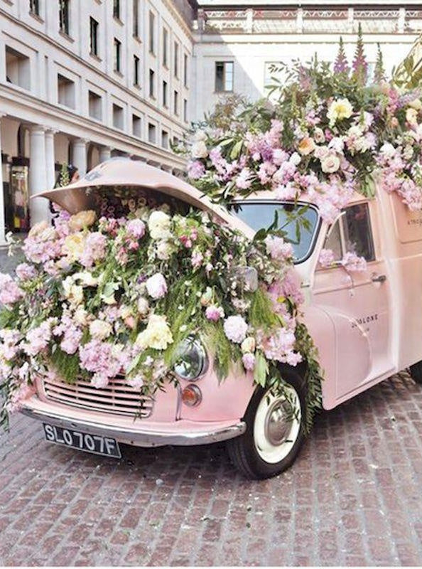 Pink Truck Filled with Flowers Paint by Numbers