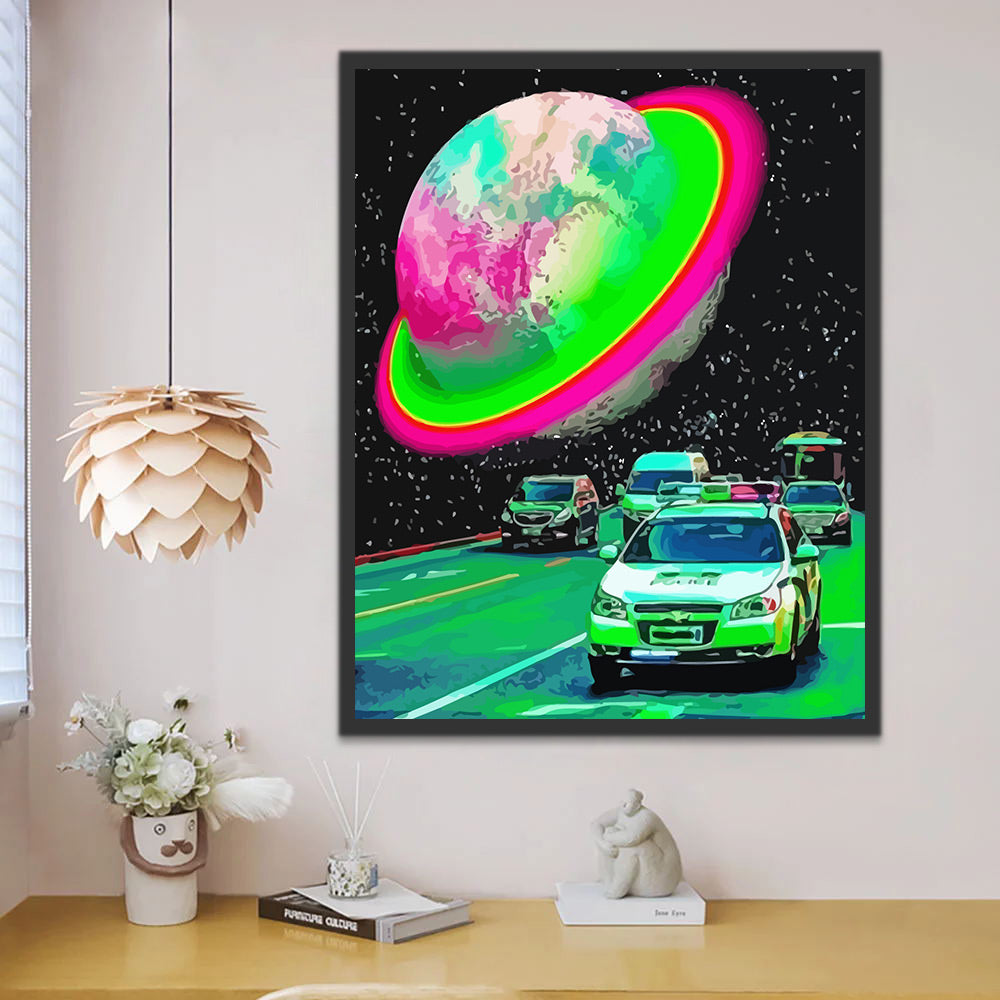 Planet and Cars under the Stars Paint by Numbers