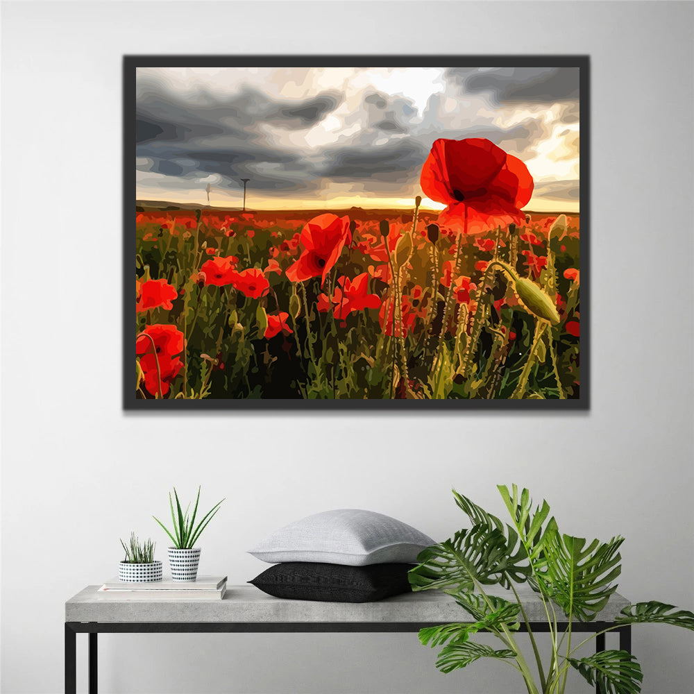 Poppies and Dark Clouds Paint by Numbers