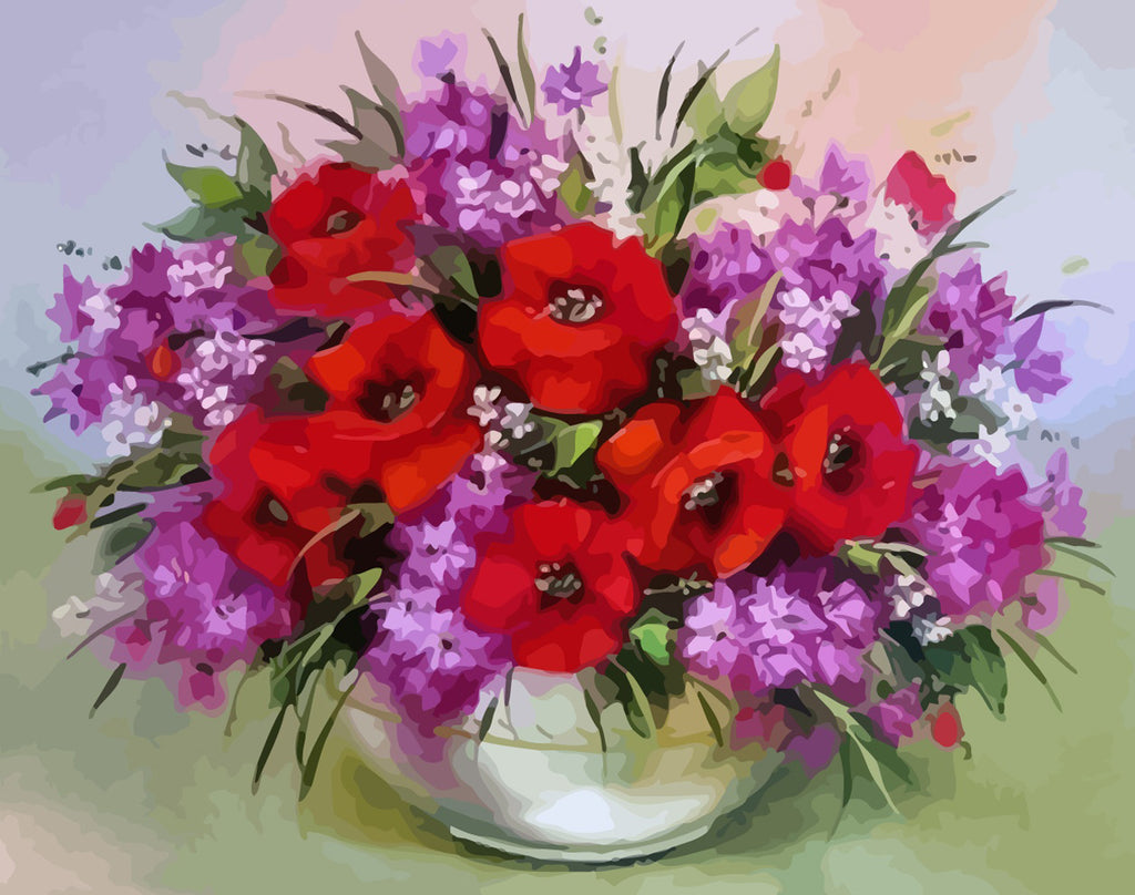 Poppies and Little Purple Flowers Paint by Numbers