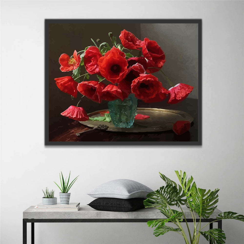 Poppies Bouquet in Glass Vase Paint by Numbers