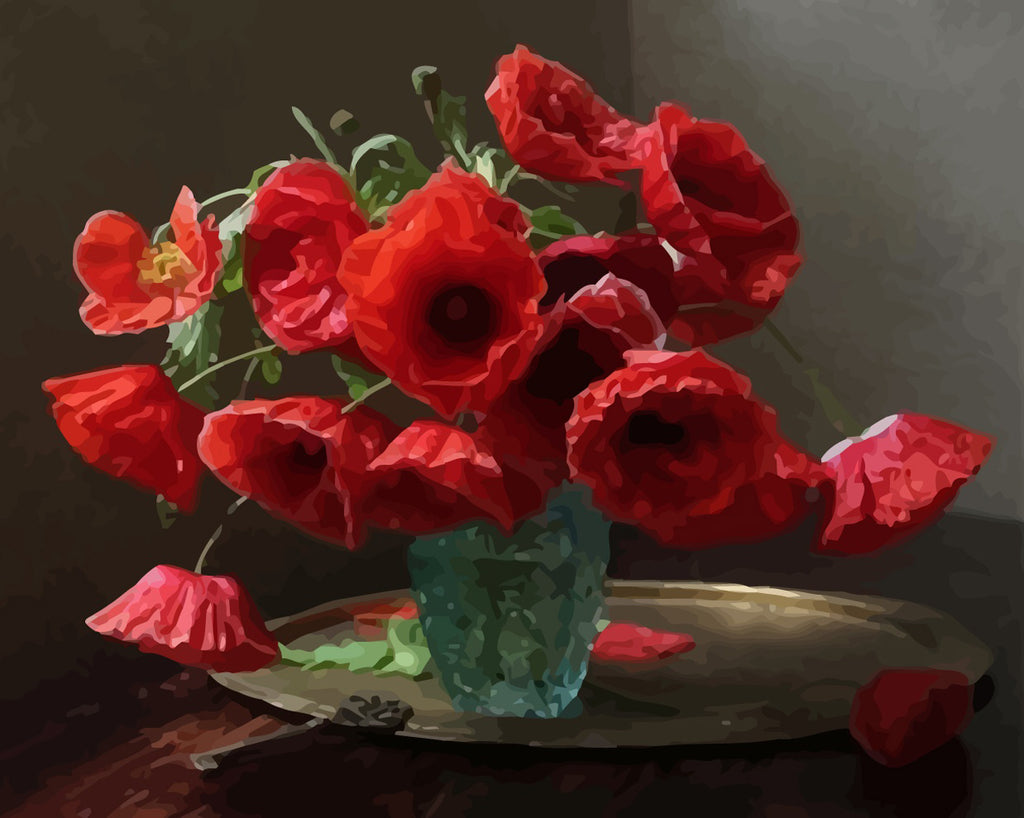 Poppies Bouquet in Glass Vase Paint by Numbers