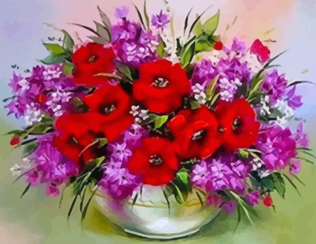 Poppies Bouquet in White Vase Paint by Numbers