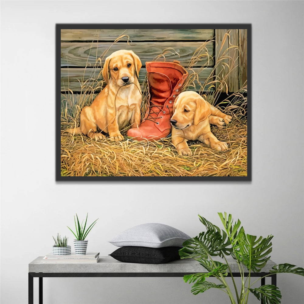 Puppies and Boots Paint by Numbers