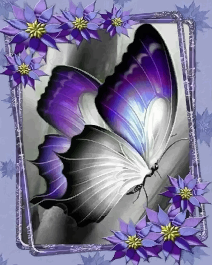 Purple Butterfly and Flowers Paint by Numbers