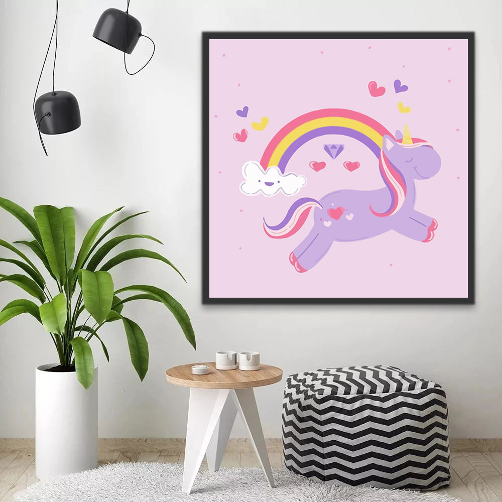 Purple Cartoon Unicorn and Rainbow Paint by Numbers for Kids