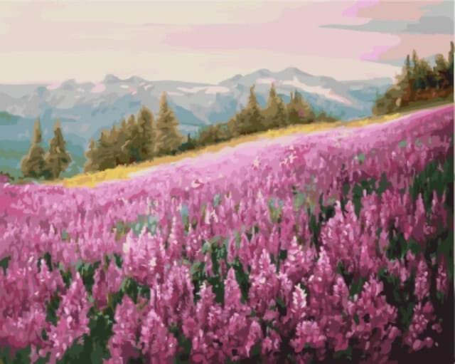 Purple Flower Field Paint by Numbers