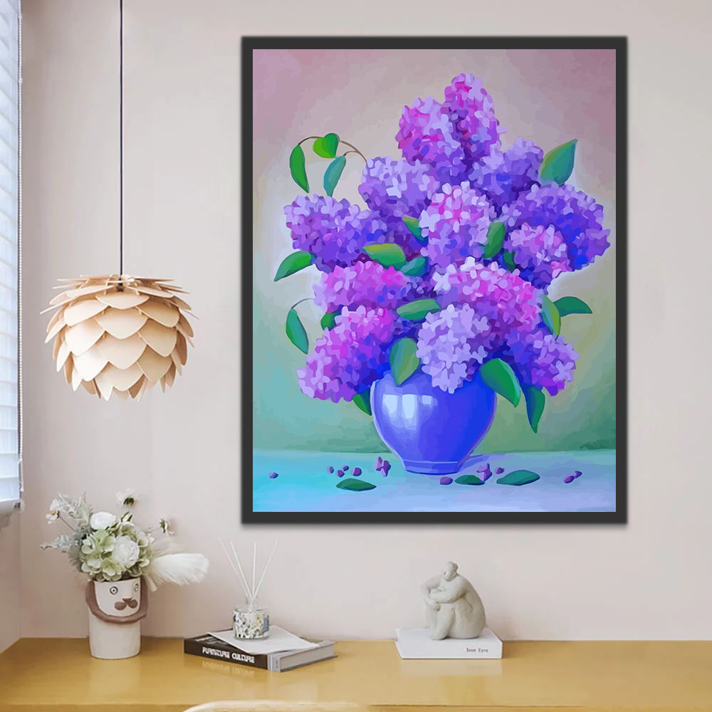 Purple Flowers in Purple Vase Paint by Numbers