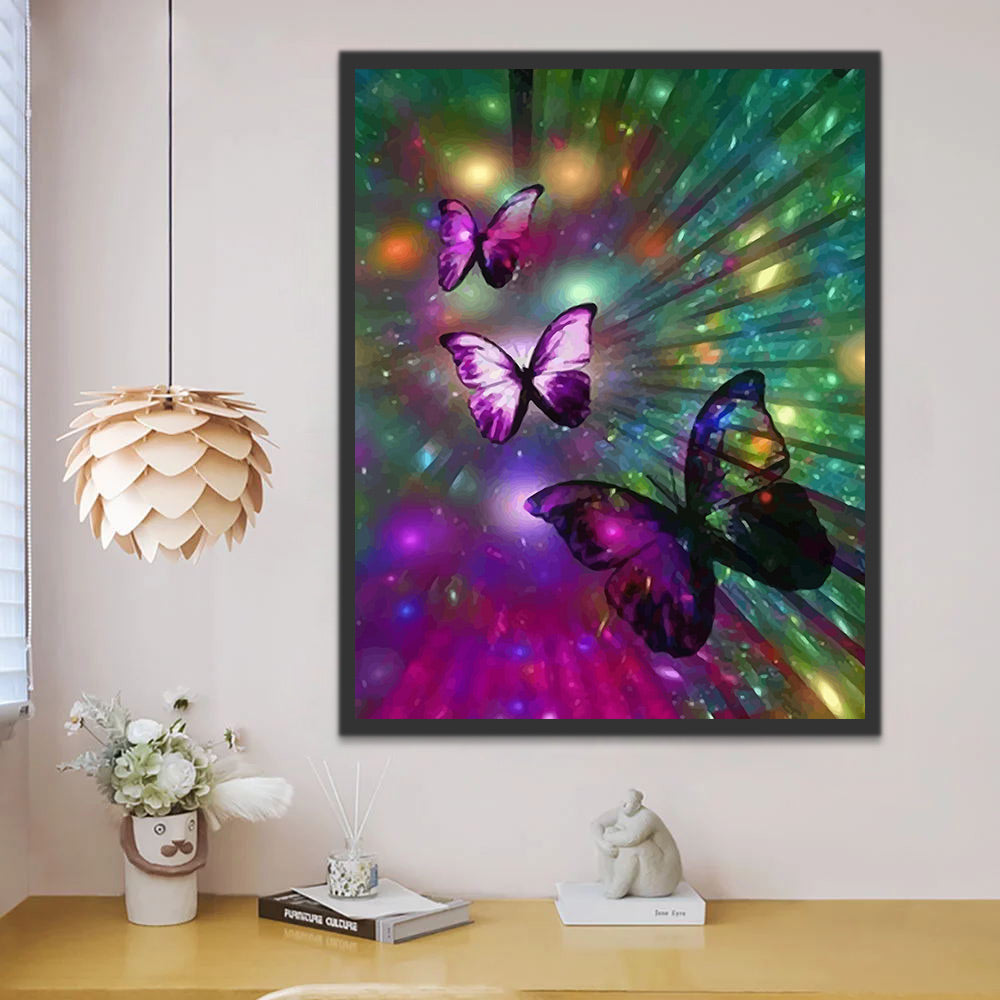 Purple Glowing Butterflies Paint by Numbers