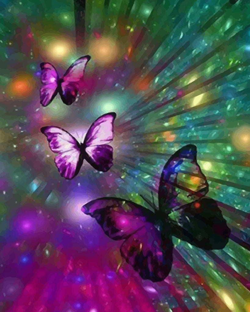 Purple Glowing Butterflies Paint by Numbers