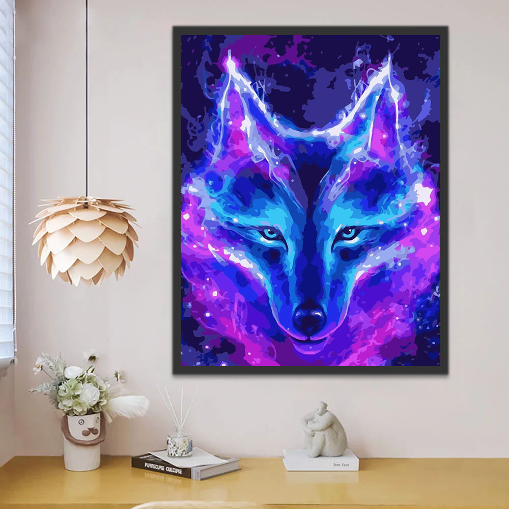 Purple Glowing Wolf Paint by Numbers