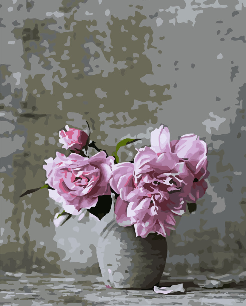 Purple Roses in Gray Vase Paint by Numbers