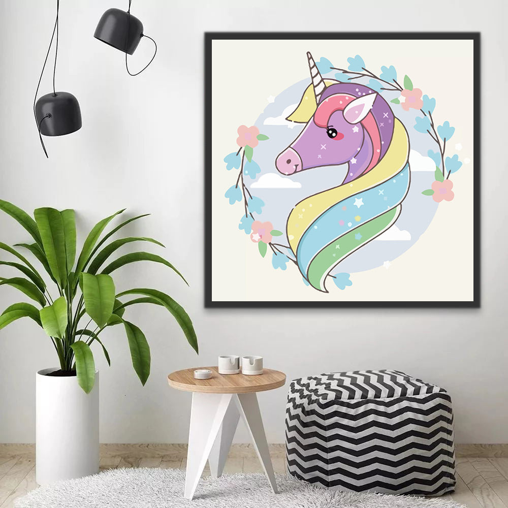 Purple Unicorn with Colourful Fur Paint by Numbers for Kids