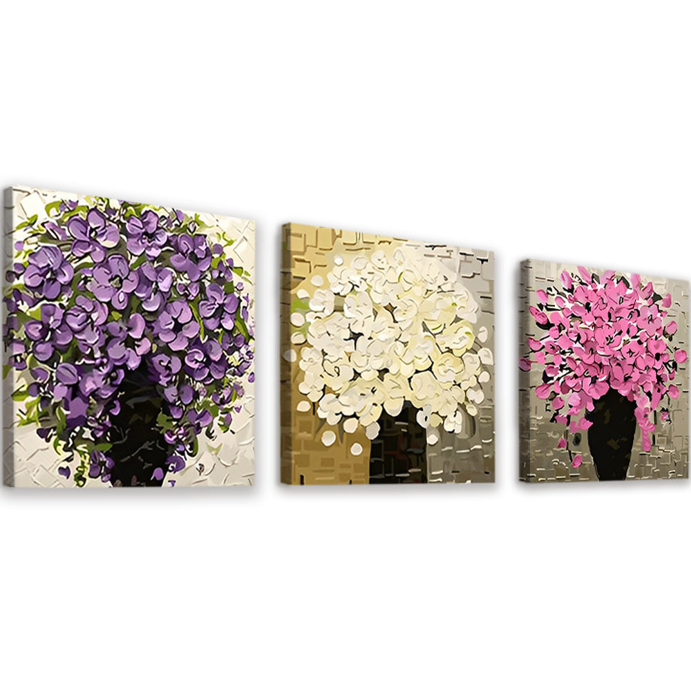 Purple, White and Pink Flowers in Vases 3 Pack Paint By Numbers