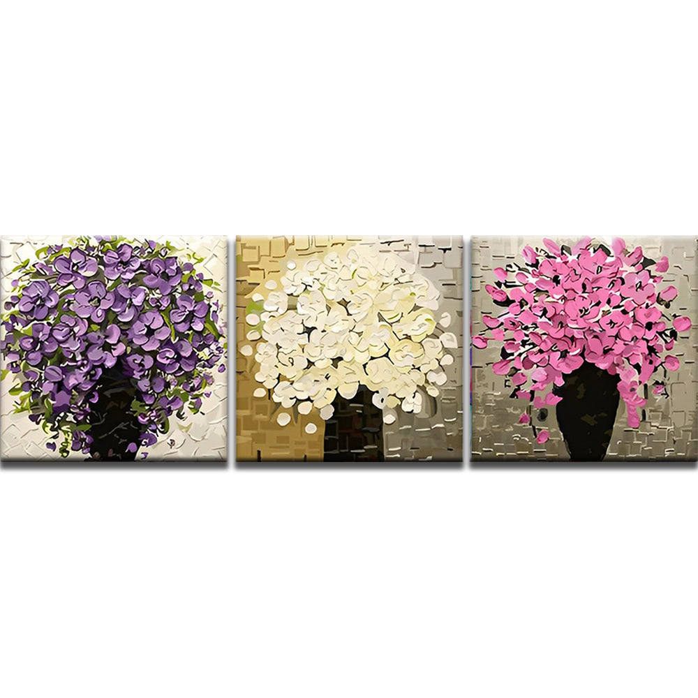 Purple, White and Pink Flowers in Vases 3 Pack Paint By Numbers