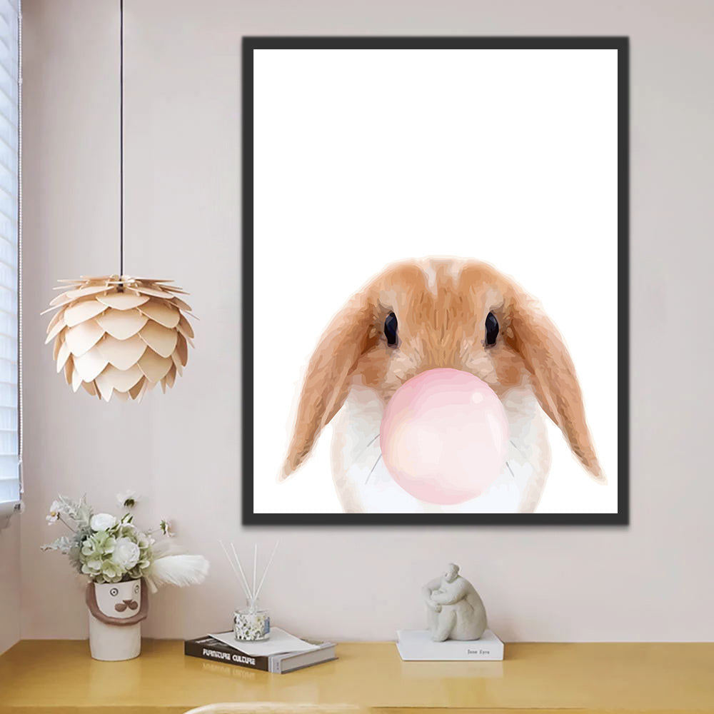 Rabbit with Pink Bubble Gum Paint by Numbers