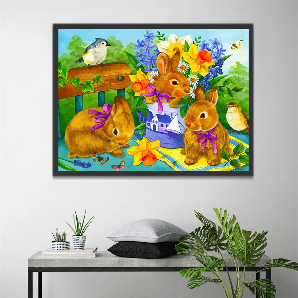 Rabbits and Flower Paint by Numbers