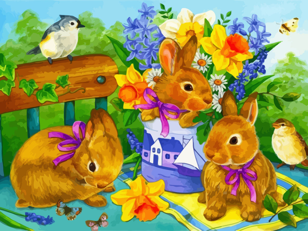 Rabbits and Flower Paint by Numbers