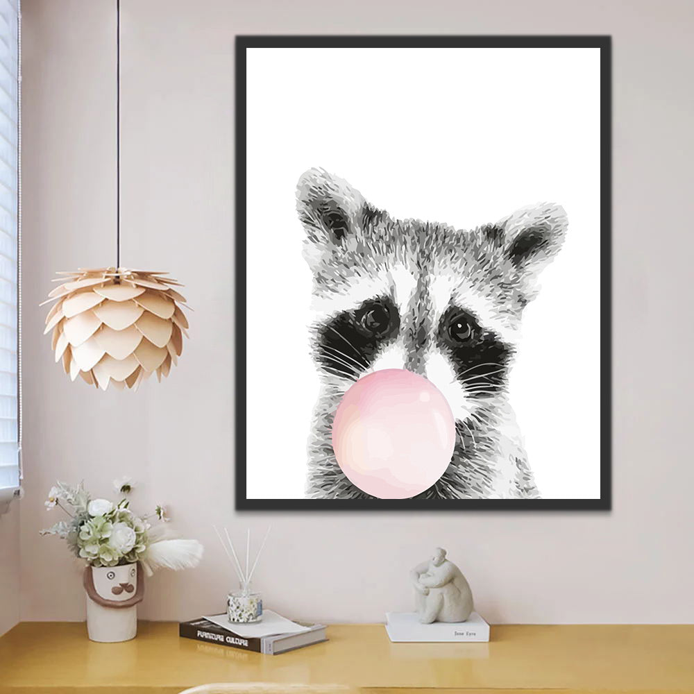 Raccoon and Pink Balloon Paint by Numbers