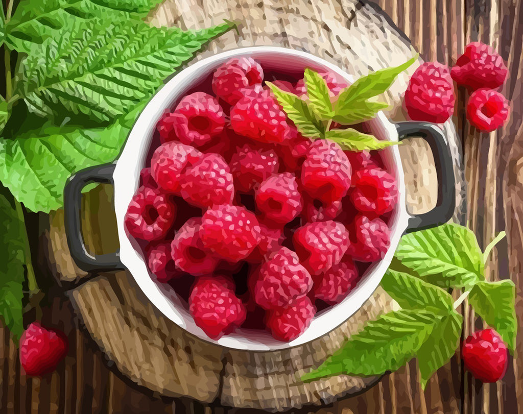 Raspberries and Green Leaves Paint by Numbers