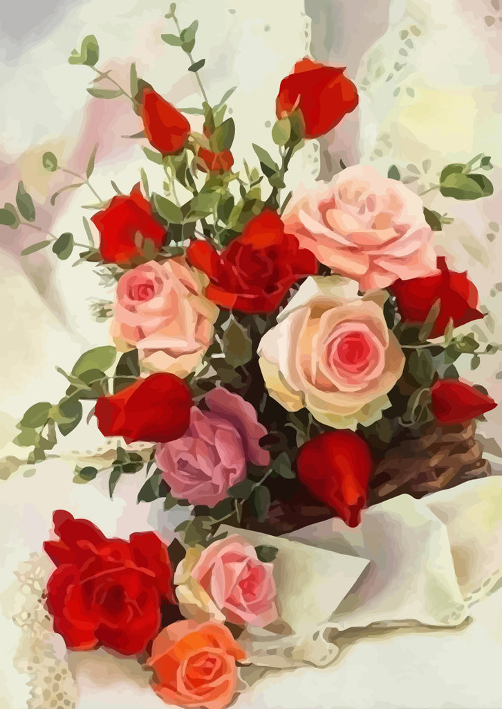 Red and Pink Roses Paint by Numbers