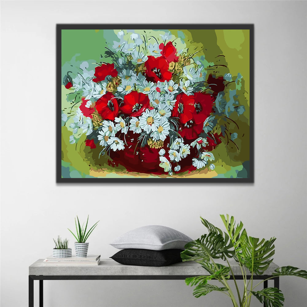 Red and White Flowers Paint by Numbers