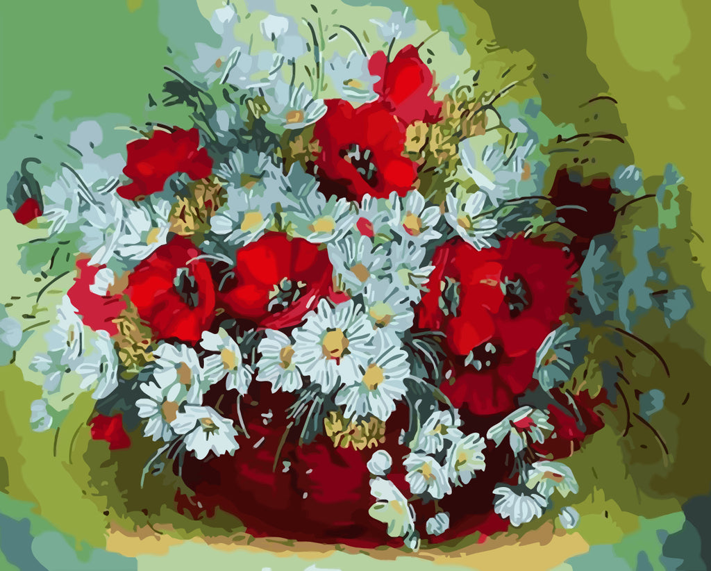 Red and White Flowers Paint by Numbers