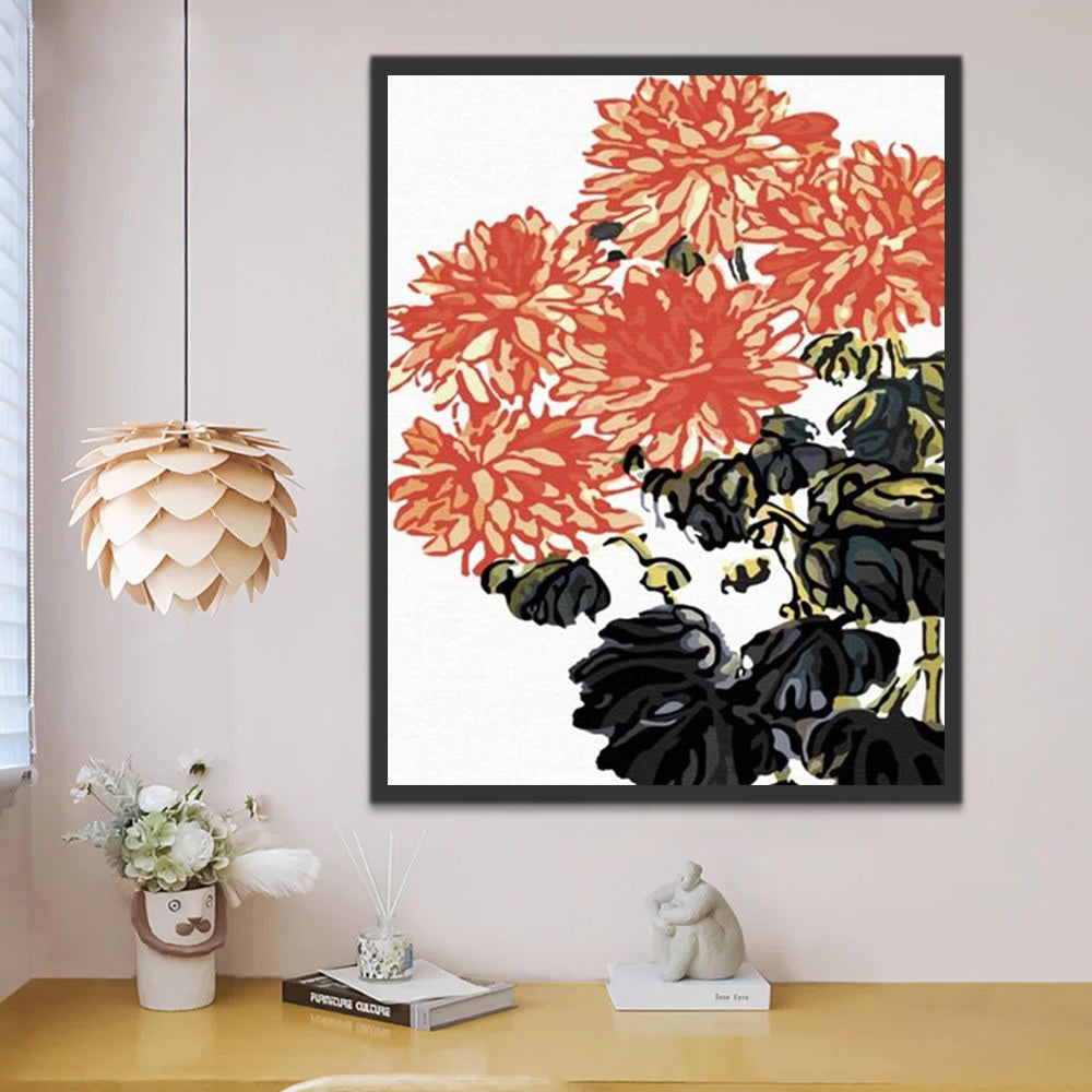 Red Chrysanthemum Paint by Numbers