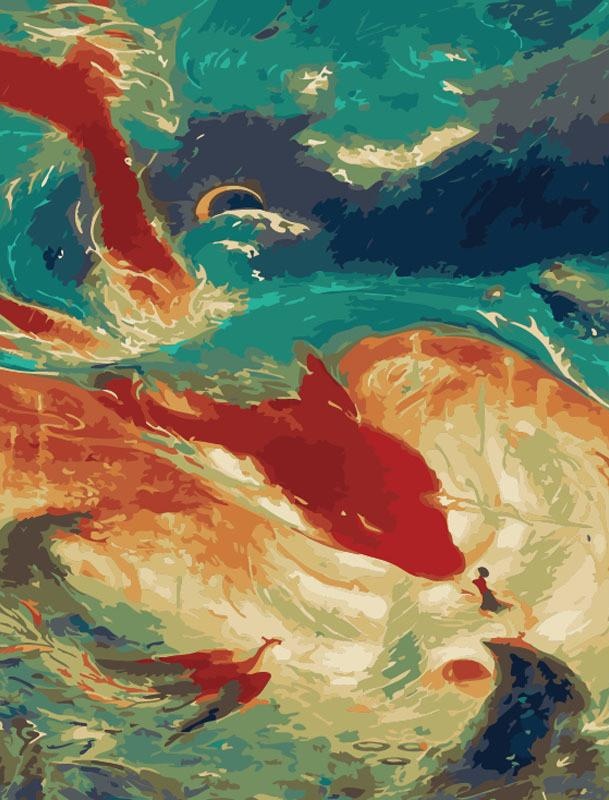 Red Fish and Little Girl Paint by Numbers