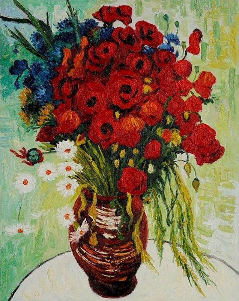 Red Flowers and Daisies Paint by Numbers