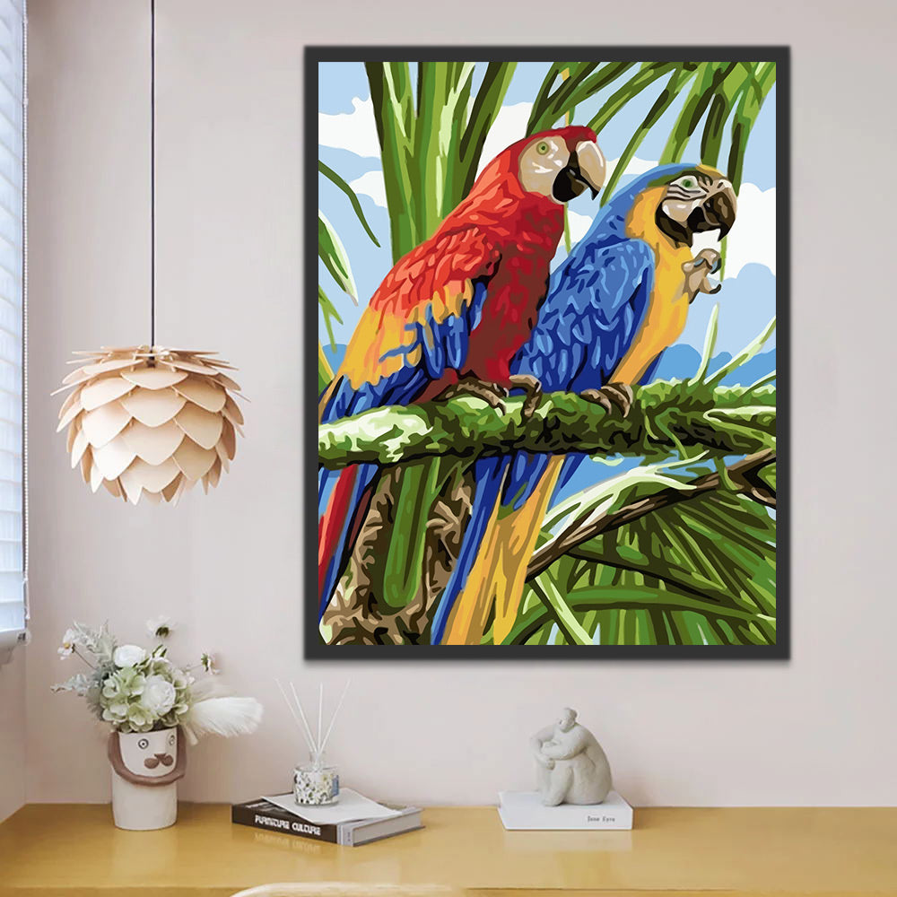 Red Parrot and Blue Parrot Paint by Numbers