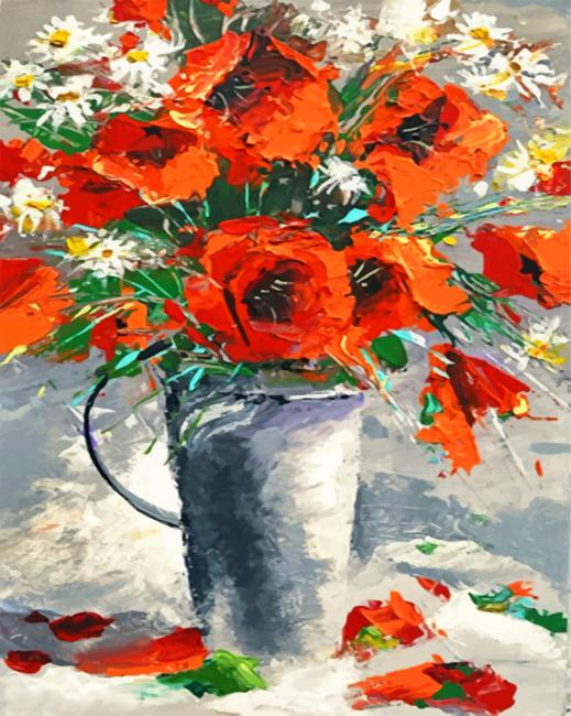 Red Poppies and White Daisies Paint by Numbers