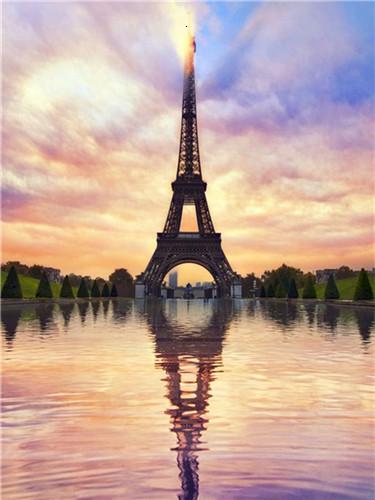 Reflection of Eiffel Tower Paint by Numbers