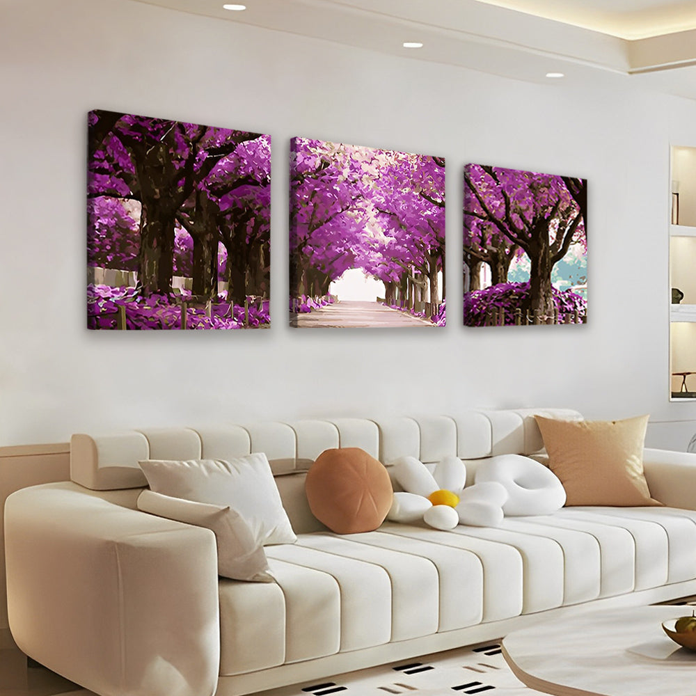 Road Surrounded by Purple Flower Trees 3 Pack Paint By Numbers