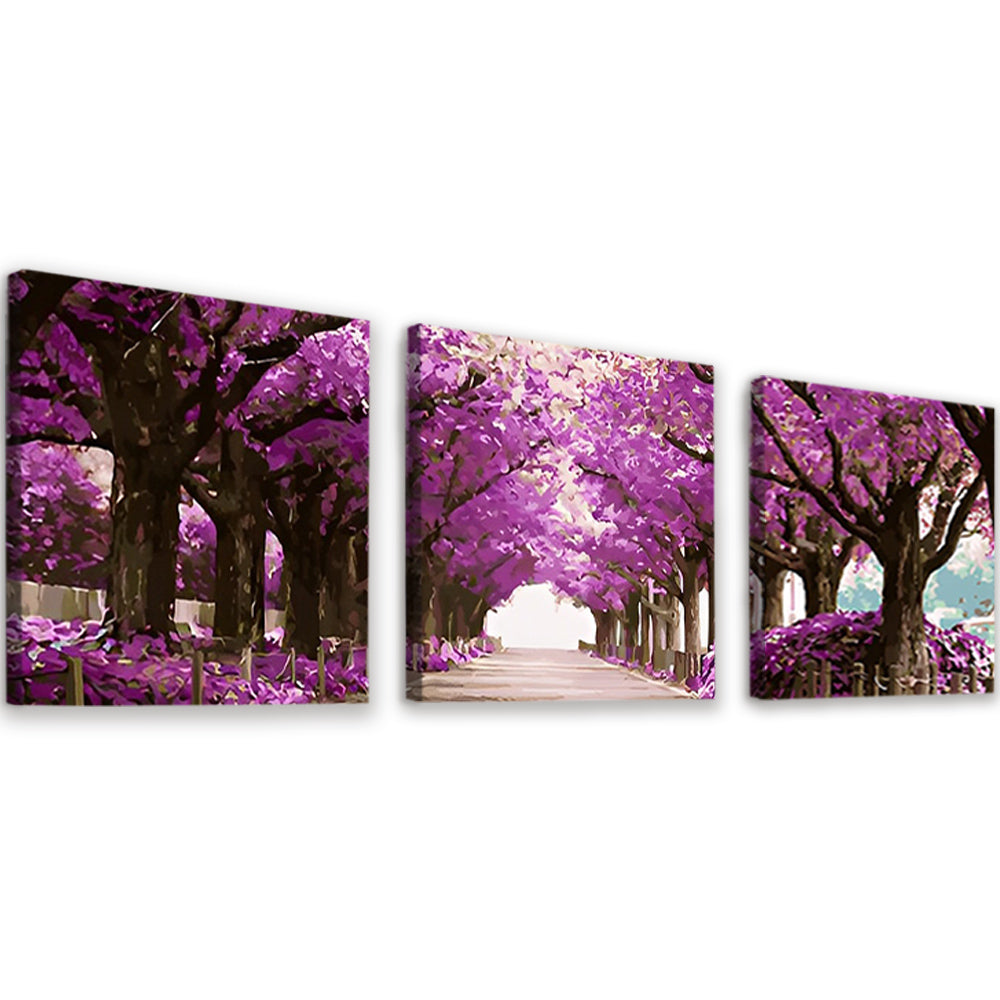 Road Surrounded by Purple Flower Trees 3 Pack Paint By Numbers