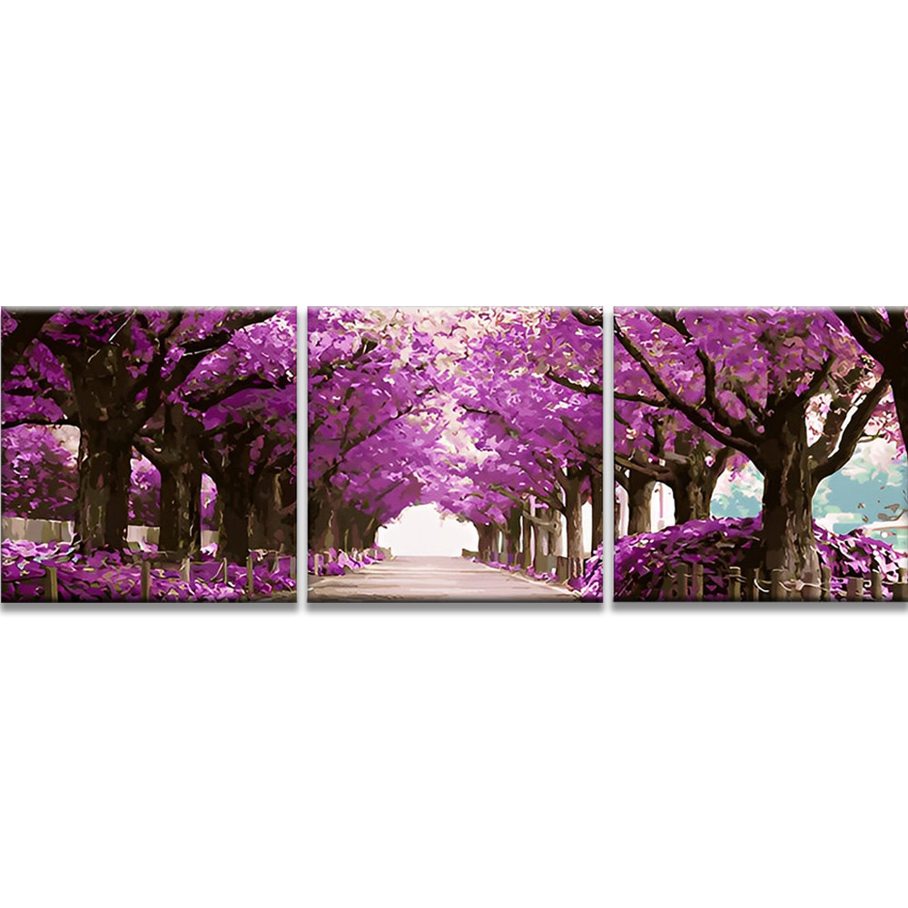 Road Surrounded by Purple Flower Trees 3 Pack Paint By Numbers