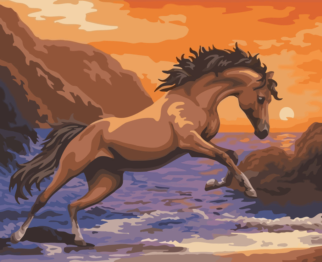 Running Horse by the Sea Paint by Numbers