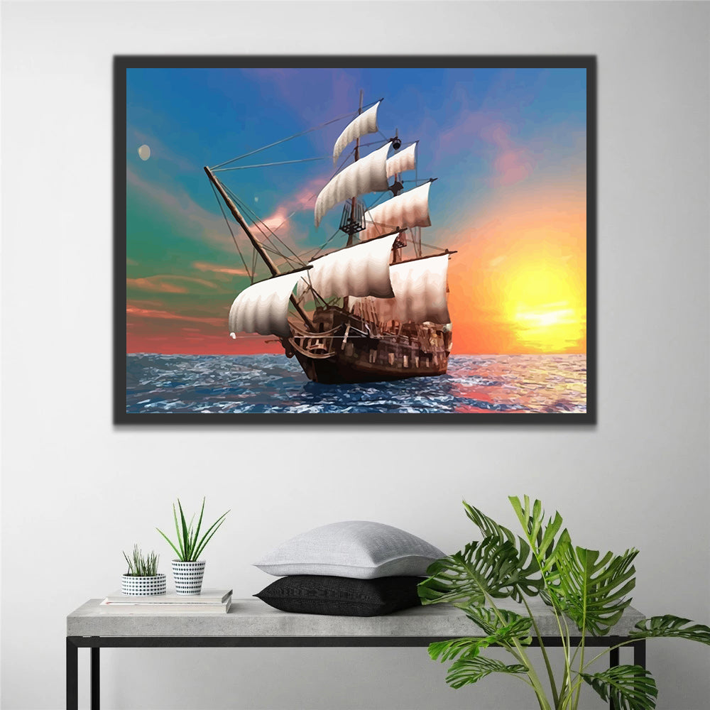 Sailing Boat at Sunset Paint by Numbers