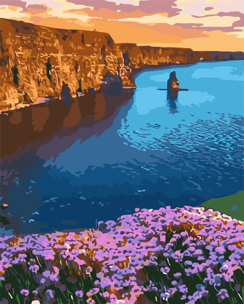 Sea and Purple Flowers Paint by Numbers